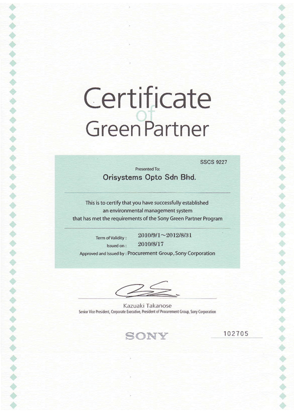 Certificate of Green Partner